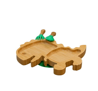 Bamboo Large Animal/Toy Suction Plate with Utensils