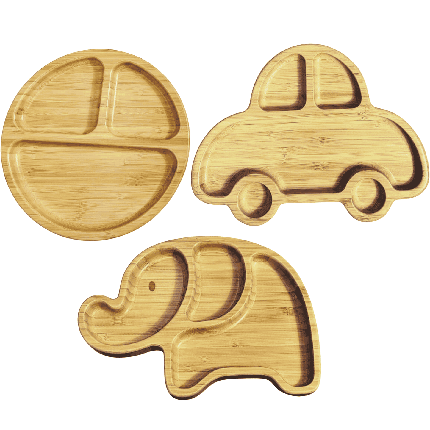 Bamboo 3-Pc Animal Suction Plate Set