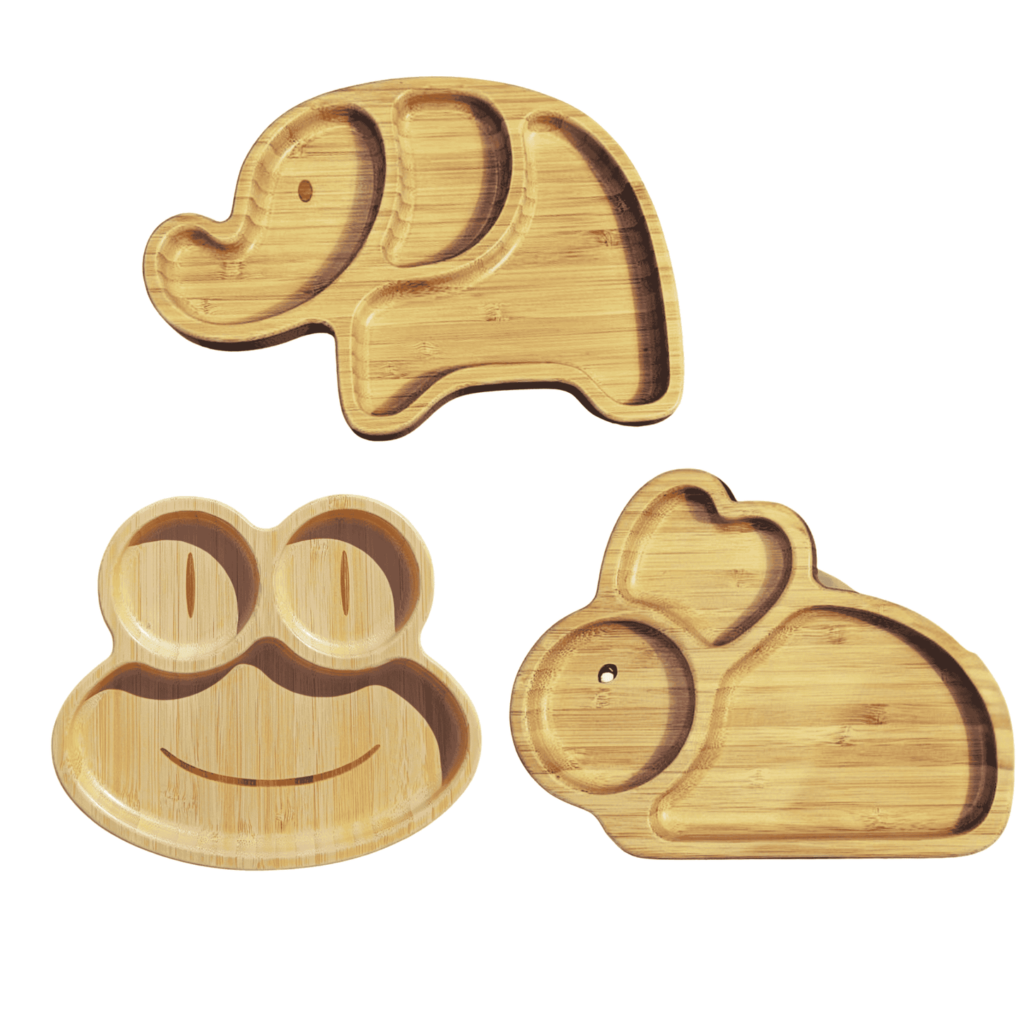 Bamboo 3-Pc Animal Suction Plate Set