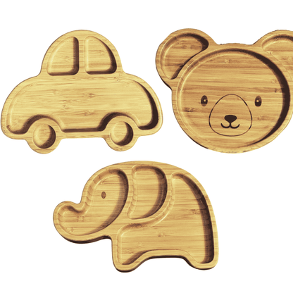 Bamboo 3-Pc Animal Suction Plate Set