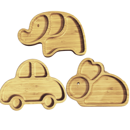 Bamboo 3-Pc Animal Suction Plate Set