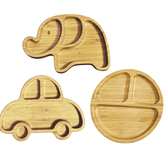 Bamboo 3-Pc Animal Suction Plate Set