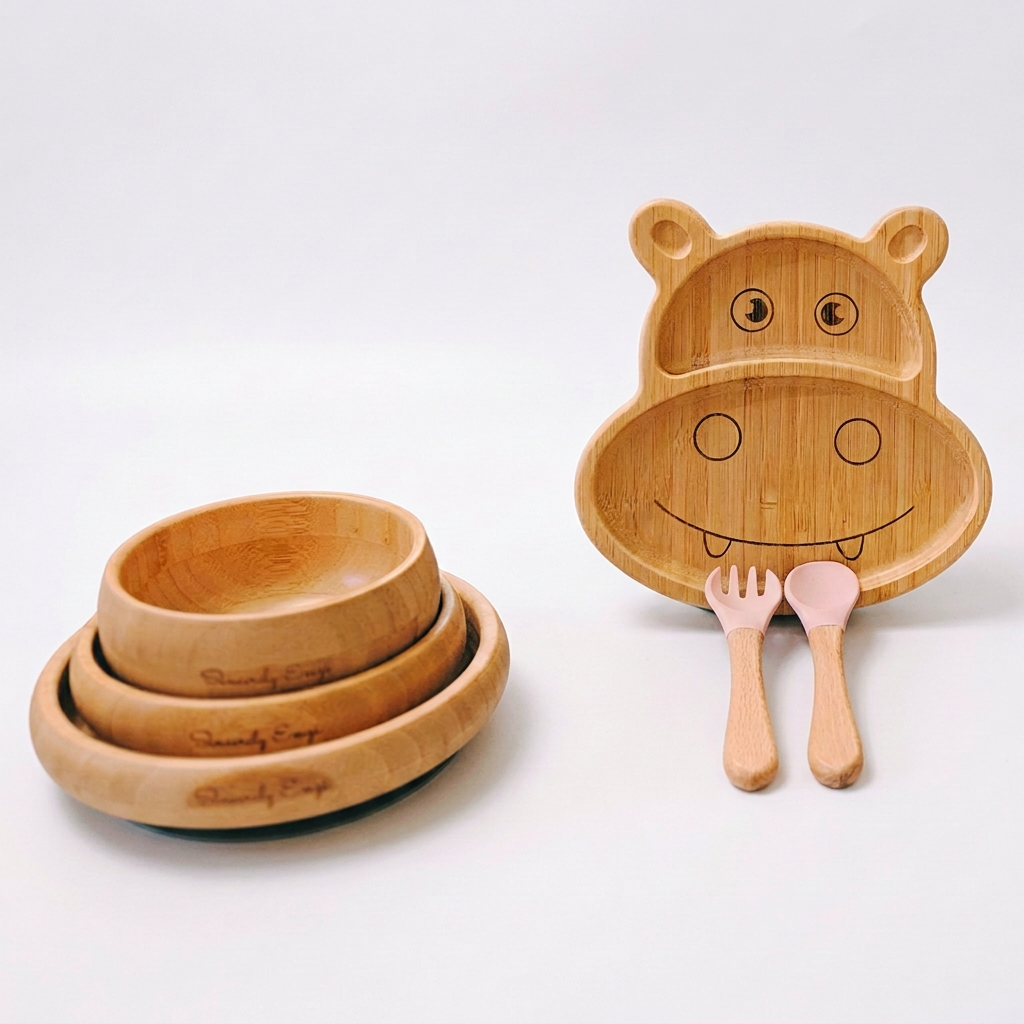 Hippo bundle with matching pink utensils