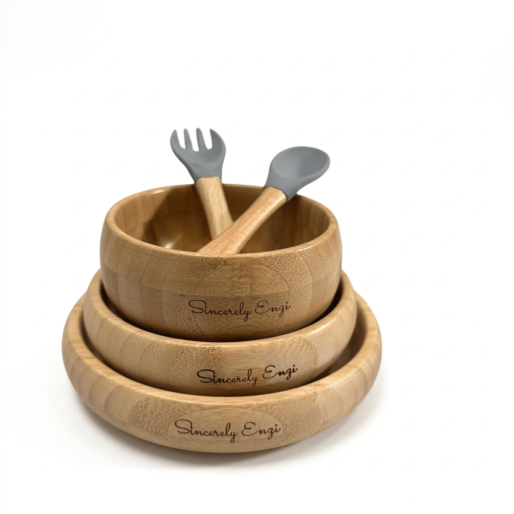 Lighting-corrected bamboo bowl and utensil set