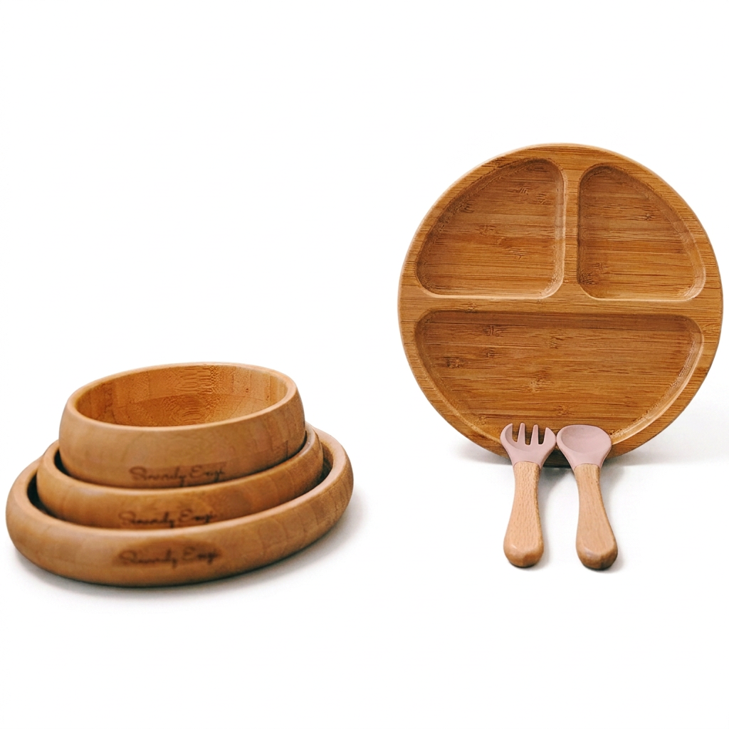 Round plate bundle with pink utensils beside the plate